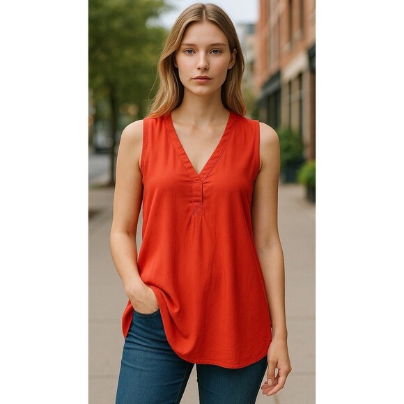 Maeve by Anthropologie Tomato Red Sleeveless Tunic Tank Modal Blend Size XS - Picture 1 of 14